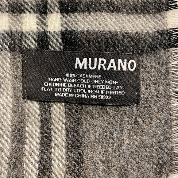 New100% Cashmere Fringed Murano Scarf Wrap Plaid Black / White/ Grey 64" - Picture 8 of 8